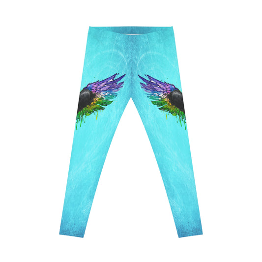 Aqua Rainbow Wing Leggings — Women's Colorful Angel Wings Full-Print Leggings