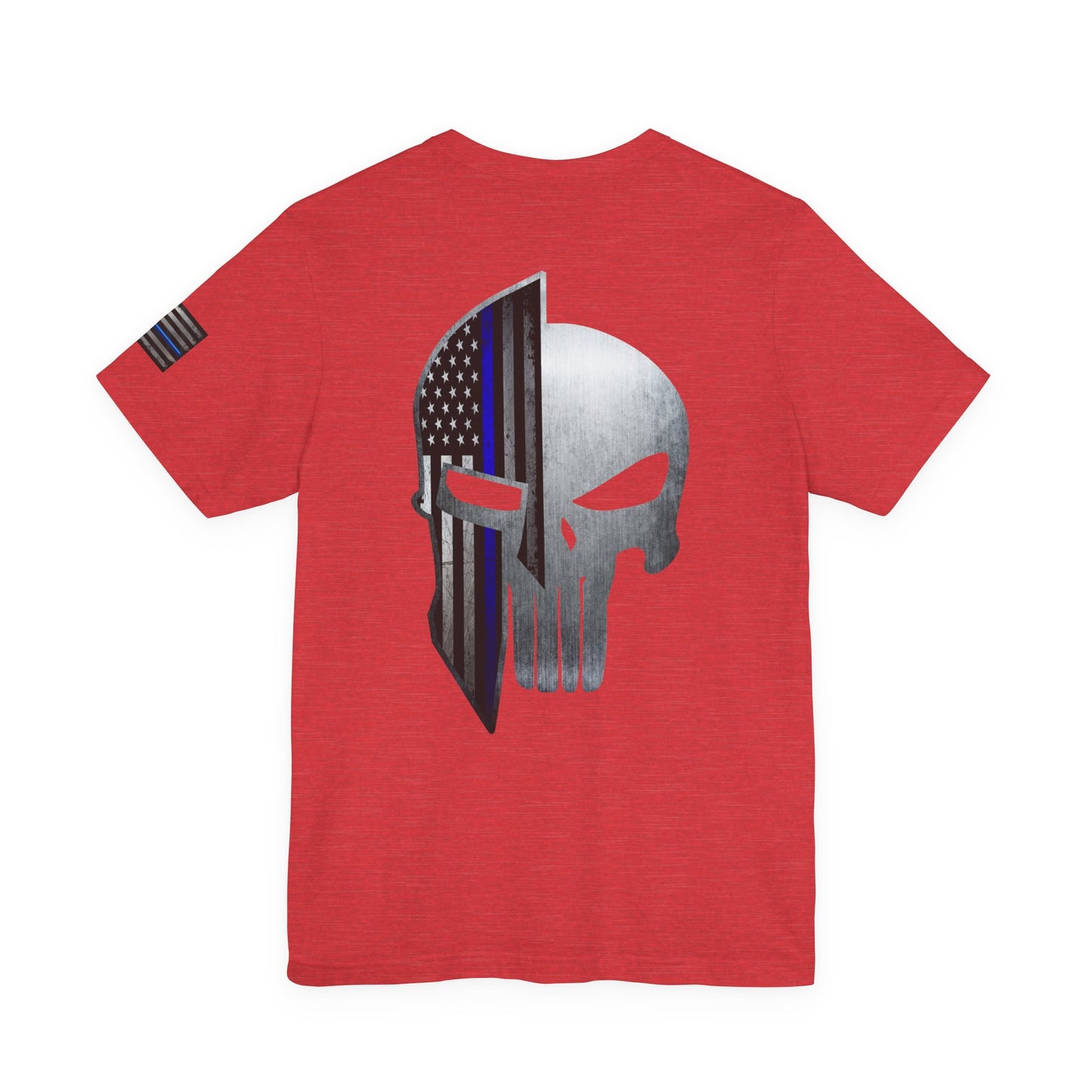 Grunge Metal Spartan Thin Blue Line American Flag T-Shirt – Honor & Valor Police Tribute Tee