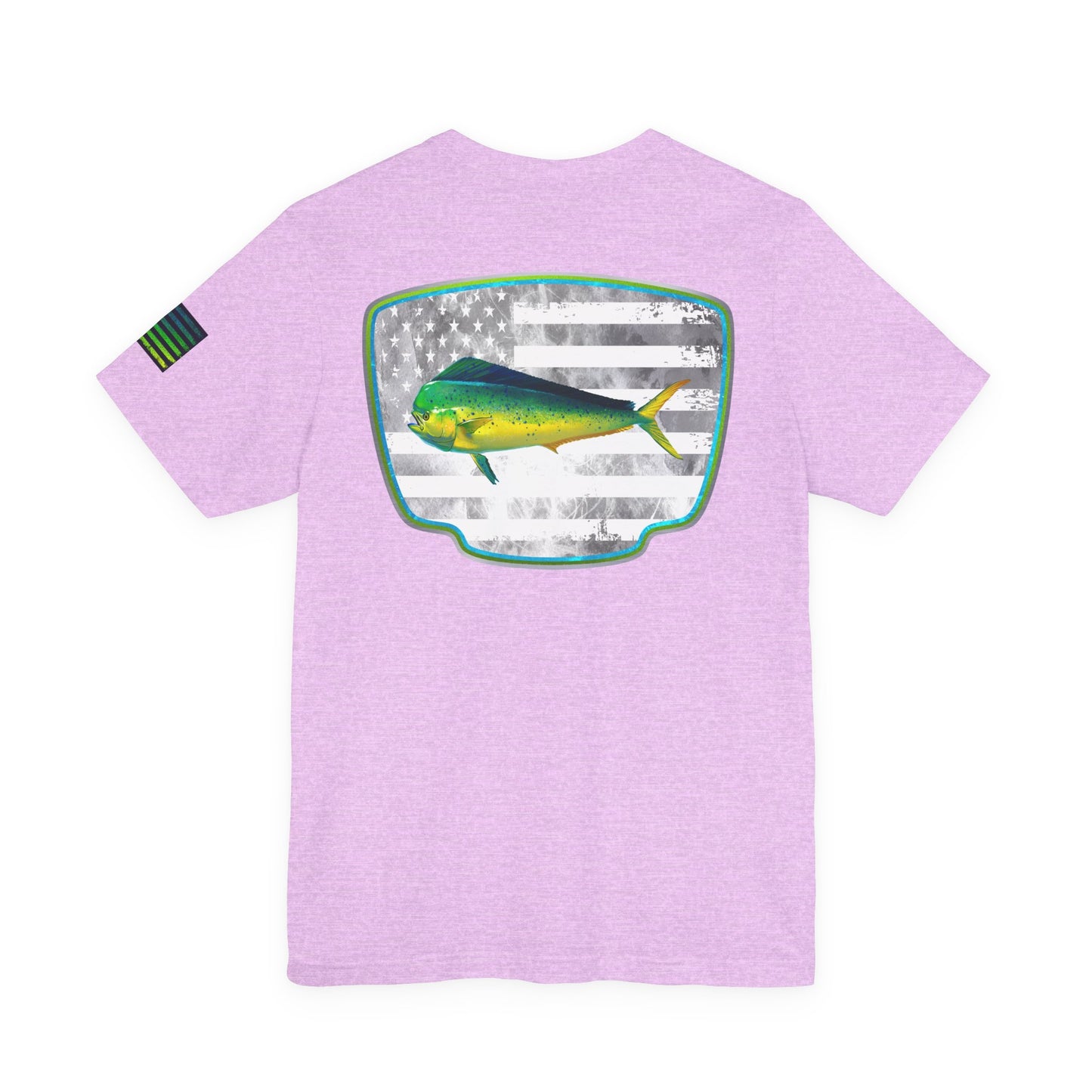 Mahi Mahi Sunglass Badge Tee – White Distressed Flag Fishing Shirt