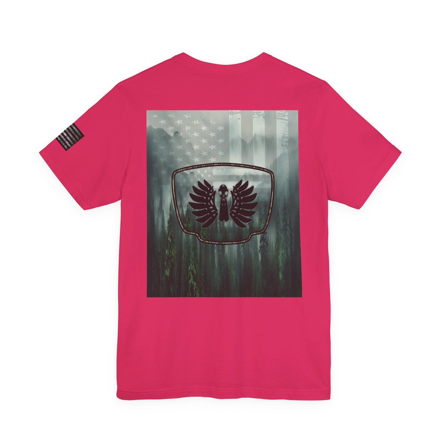The Forest Duck Hunt Badge T-Shirt – Mossy Camo Print, Crossed Guns & Duck Skull Graphic