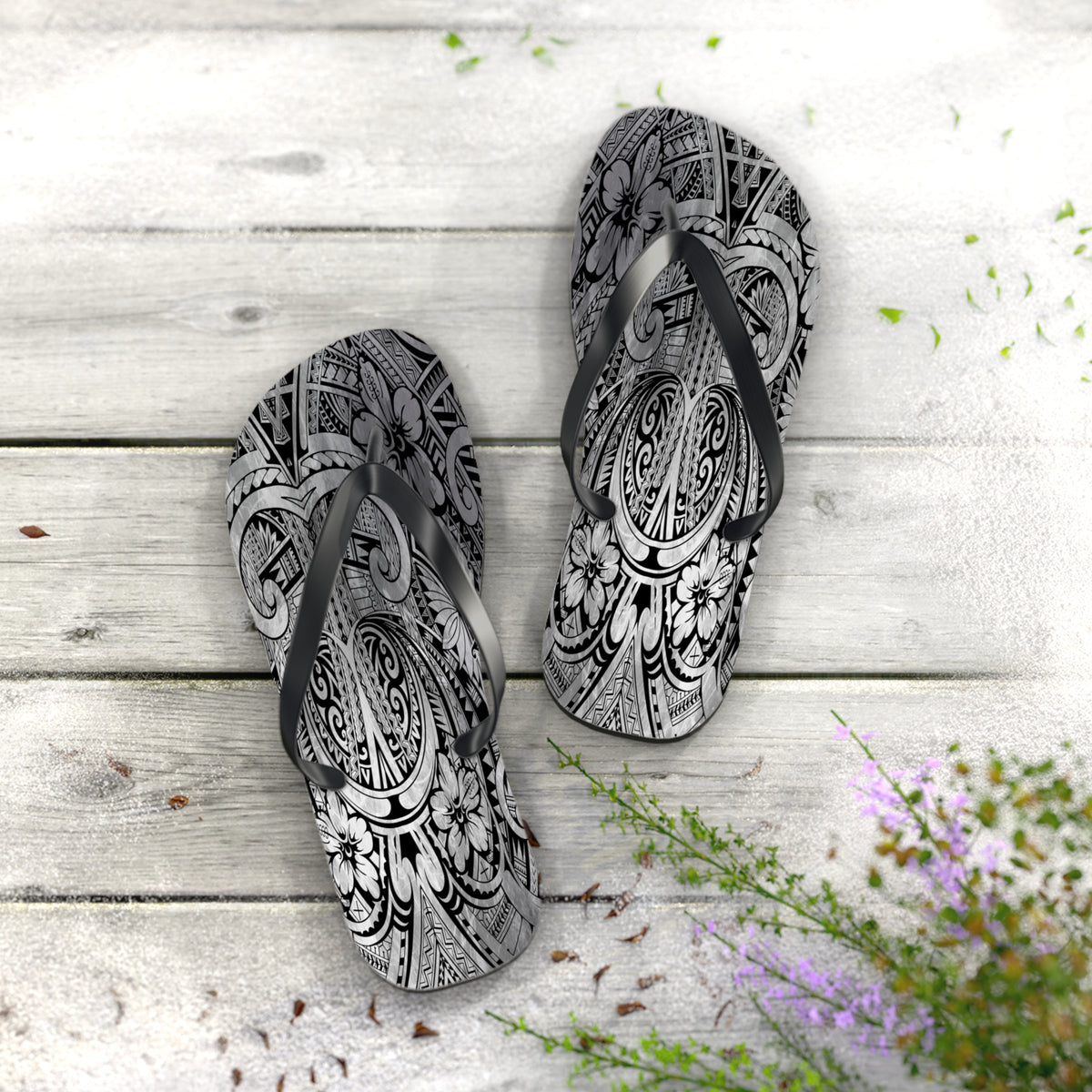 Polynesian Storm Flip Flops - Beach Vibes, Summer Sandals, Festival Footwear, Unique Gift, Vacation Essentials