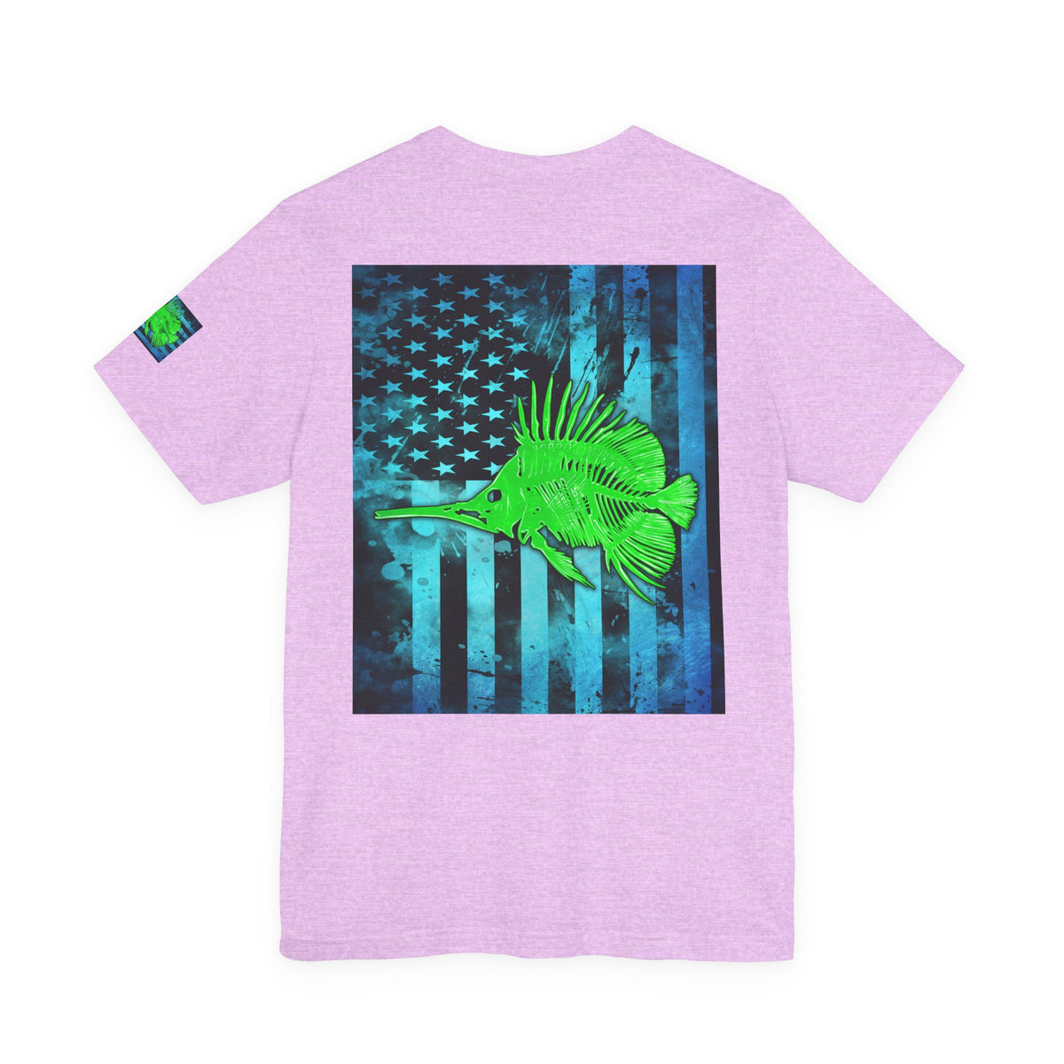 Green Fish Grunge American Flag Tee, Patriotic USA Shirt, Vintage American Flag