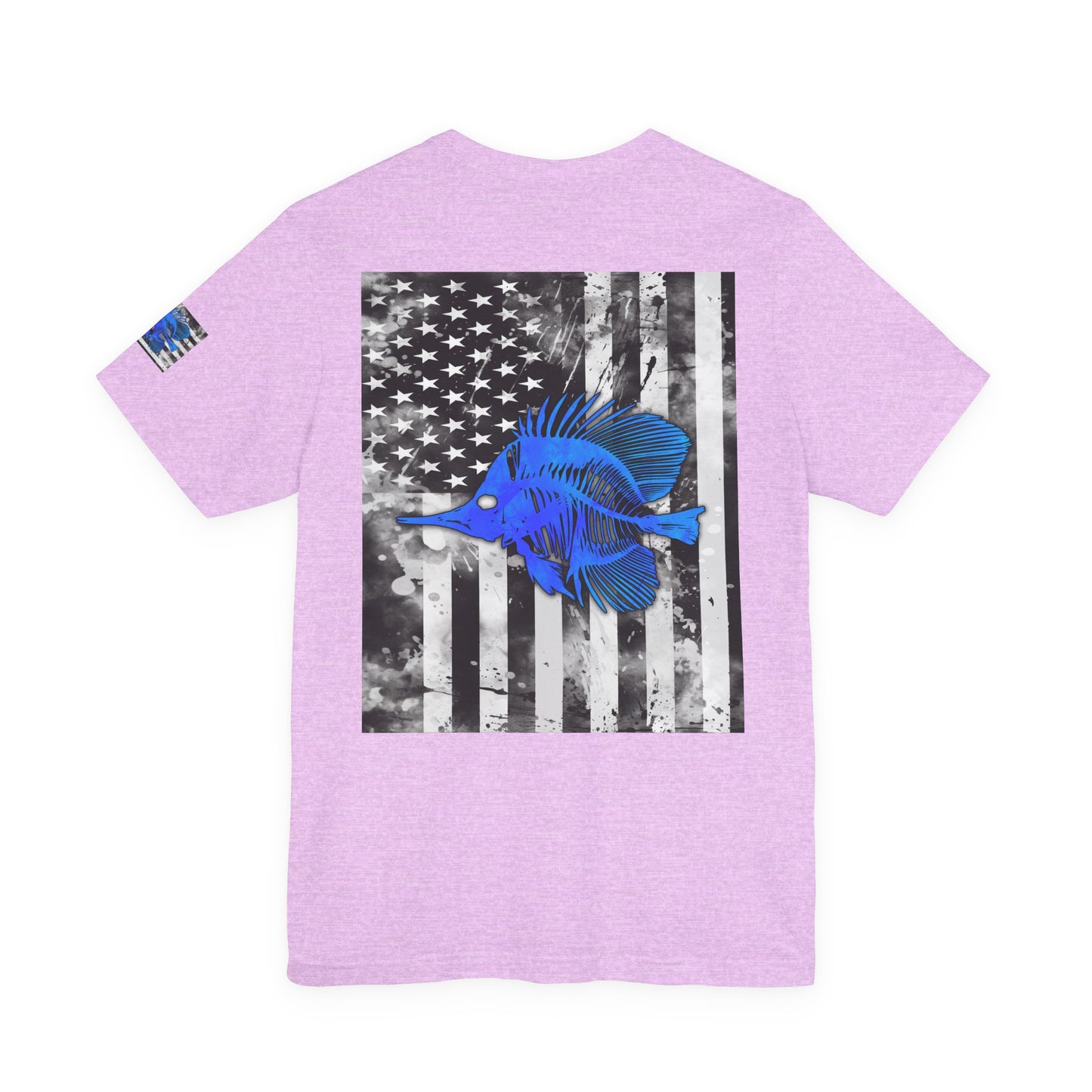 Blue Fish Skeleton Grunge American Flag Tee, Patriotic USA Shirt, Vintage American Flag