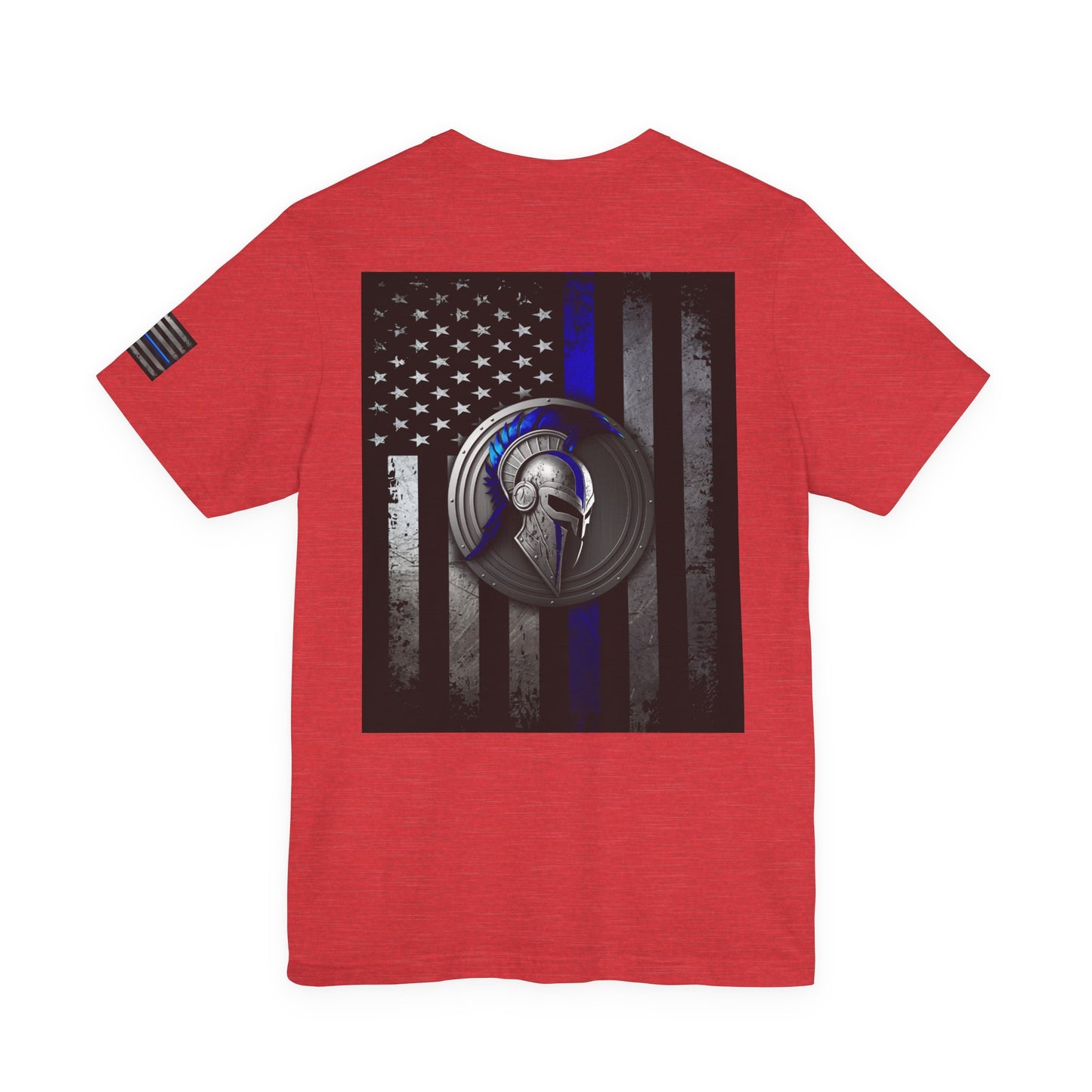 Spartan Helmet Flag Shirt – Thin Blue Line American Patriotic Tee for Law Enforcement Support