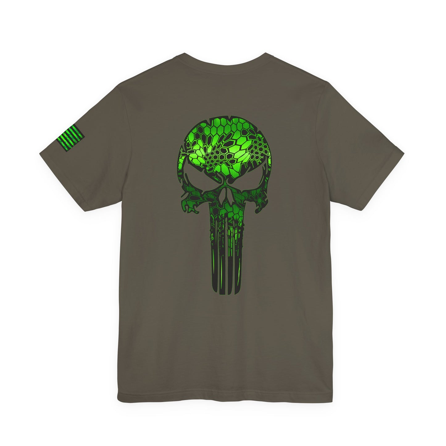 Green Punisher Skull with Hex Camo – Tactical Military Style Grunge Tee