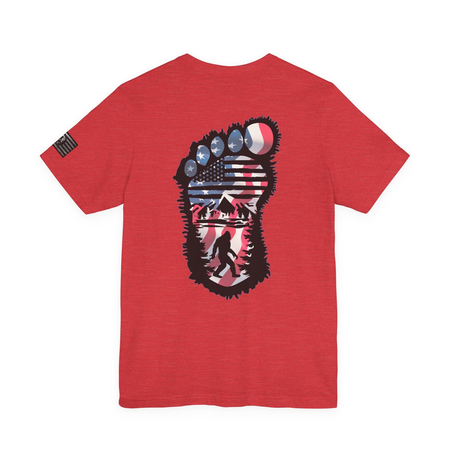 Bigfoot American Flag Adventure-Ready Unisex Tee, Perfect for Campouts, Gifts, Outdoor Wear