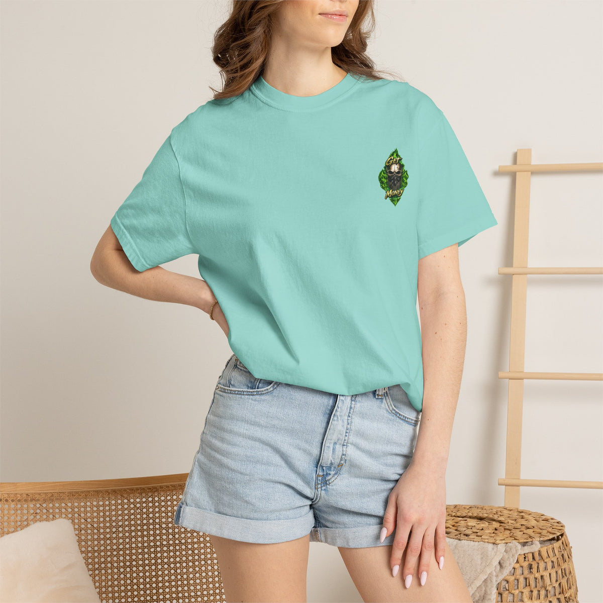 Get Money Skull Graphic Tee – Green Flame Dollar Sign Hustle Streetwear Shirt