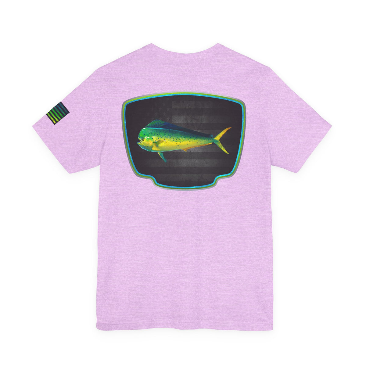 Mahi Mahi Badge Tee with Blackout Flag – Patriotic Saltwater Fishing Shirt