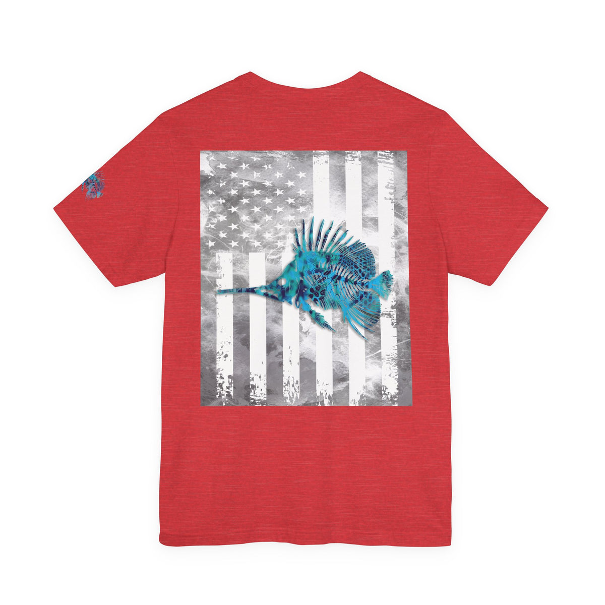Fish Skeleton Grunge American Flag Tee, Patriotic Fishing Shirt, Vintage USA Bones, Fourth of July Apparel,