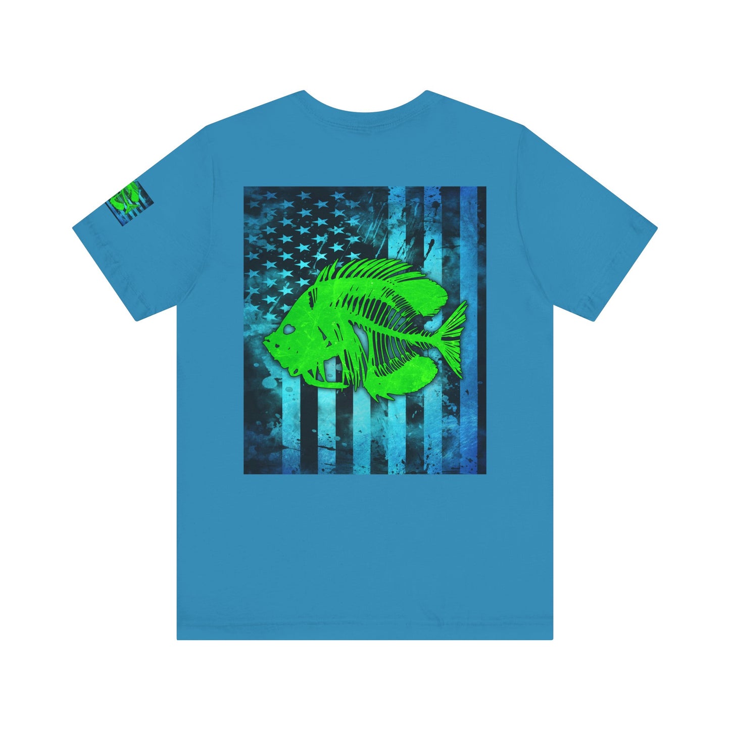 Green Pearch Angler Grunge American Flag Tee, Patriotic USA Shirt, Vintage American Flag