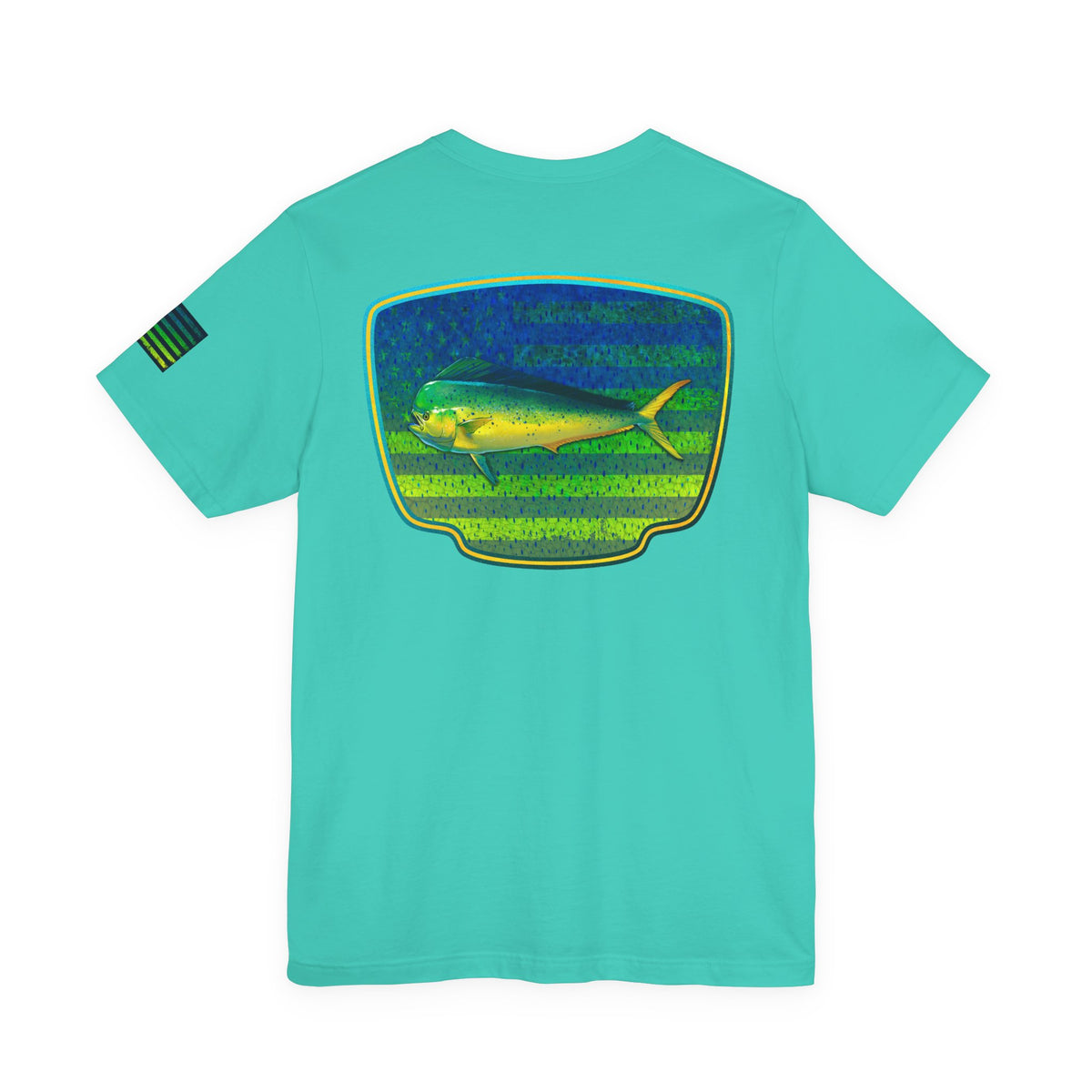 Patriotic Mahi Mahi Flag T-Shirt – Bold Saltwater Fishing Graphic Tee