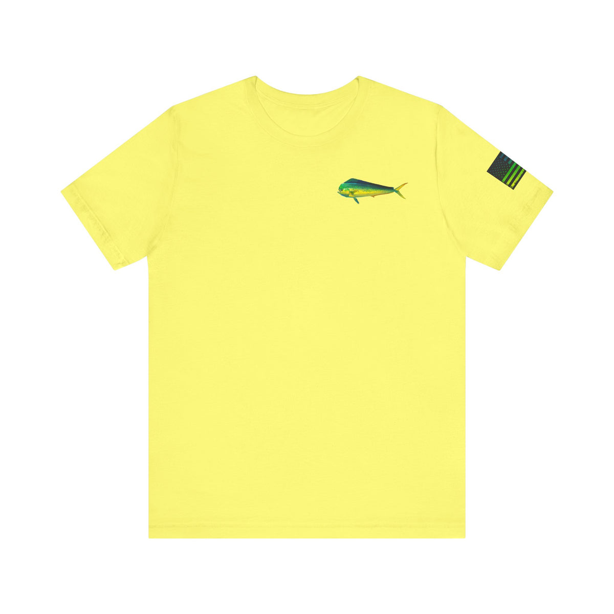 Mahi Mahi Sunglass Badge Tee – White Distressed Flag Fishing Shirt