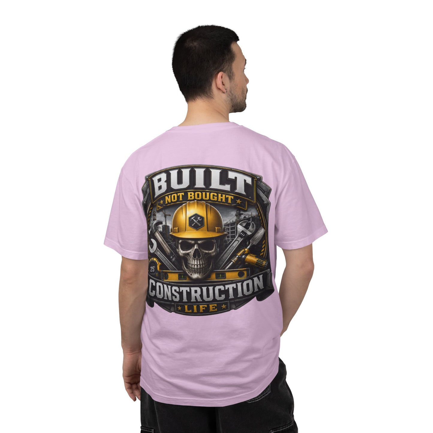 Construction Life T-Shirt — "Built Not Bought" Skull & Hard Hat Crew Tee