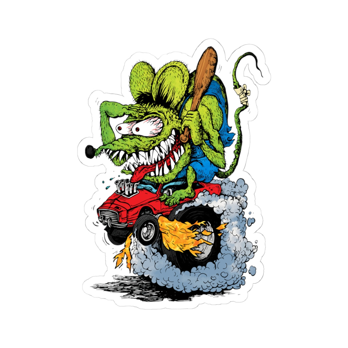 Hot Rod Ratfink Sticker – Wild Ride Cartoon Rat with Flames and AttitudeArtKiss-Cut Stickers