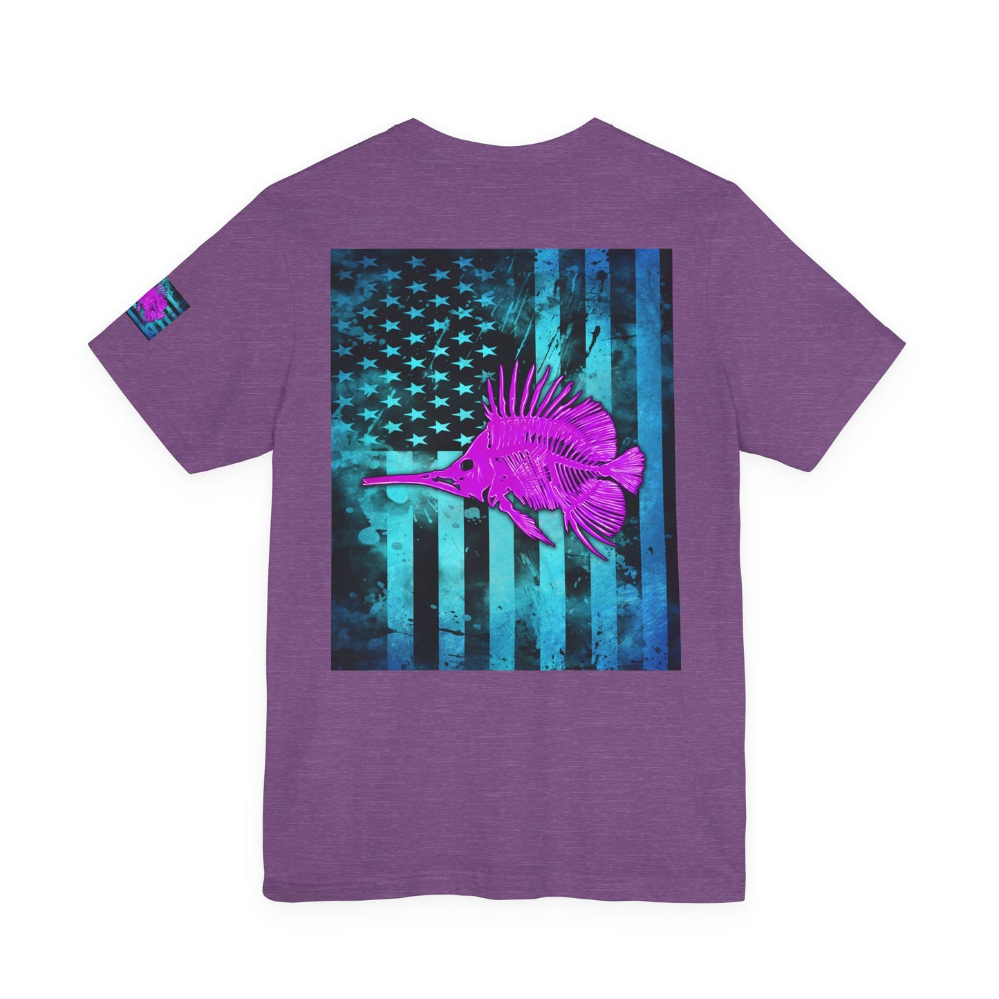 Pink Angler Grunge American Flag Tee, Patriotic USA Shirt, Vintage American Flag