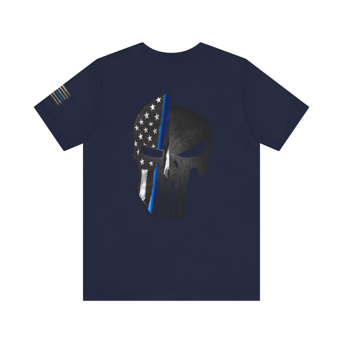 Grunge Spartan Helmet Thin Blue Line American Flag T-Shirt – Honor & Valor Police Tribute Tee