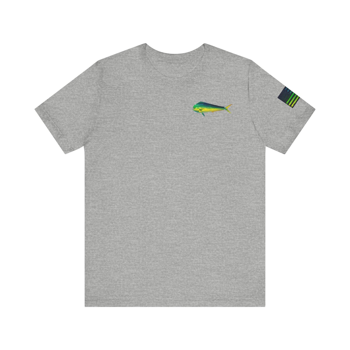 Mahi Mahi Sunglass Badge Tee – White Distressed Flag Fishing Shirt