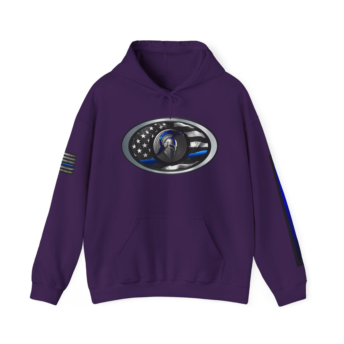 Spartan Thin Blue Line Flag Hoodie – Warrior Helmet Patriotic Sweatshirt for Police Supporters