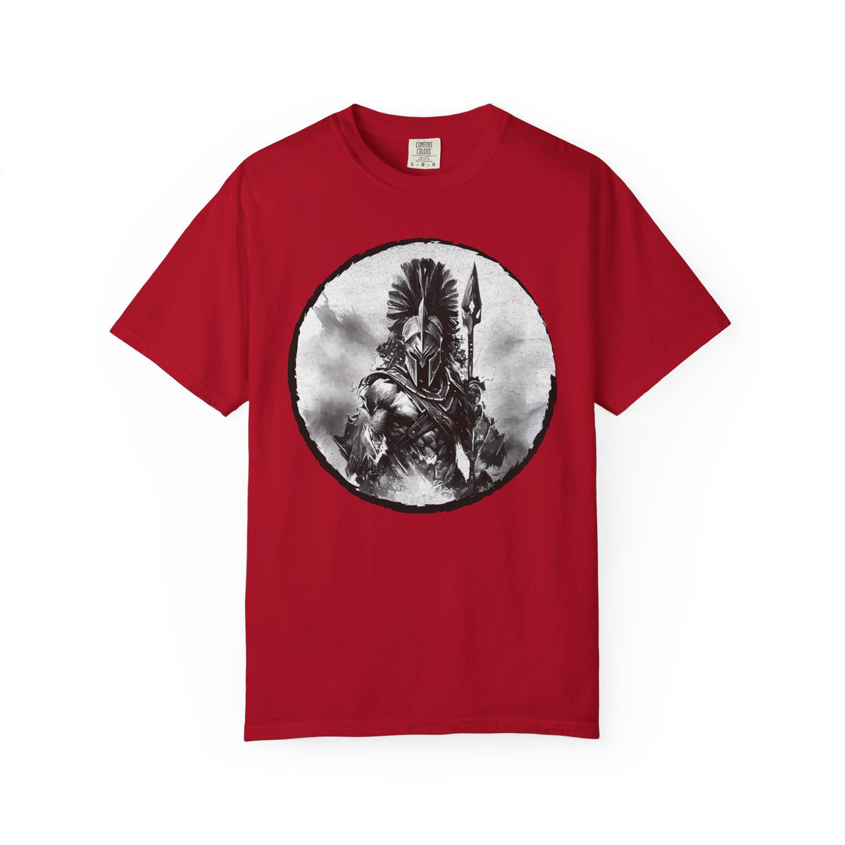 Spartan Warrior T-Shirt – Greek Helmet Circle Design Front & Spear Back | Warrior Graphic Tee
