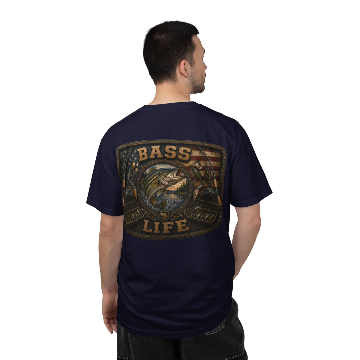 Bass Life T-Shirt — Retro American Flag Bass Fishing Tee