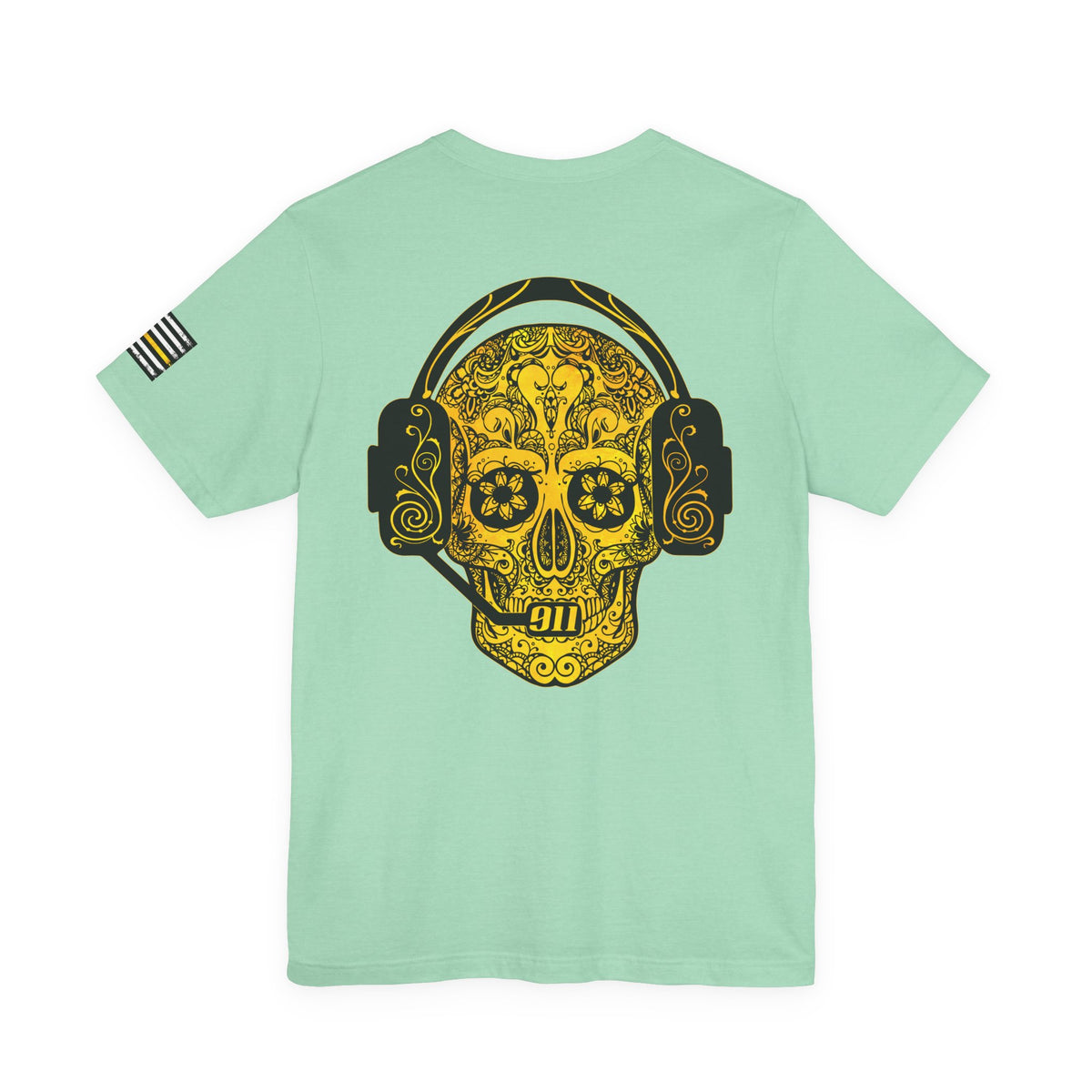 911 Dispatcher Sugar Skull Unisex Tee, Dispatcher Gift, Day of the Dead Shirt, Thin Gold Line,