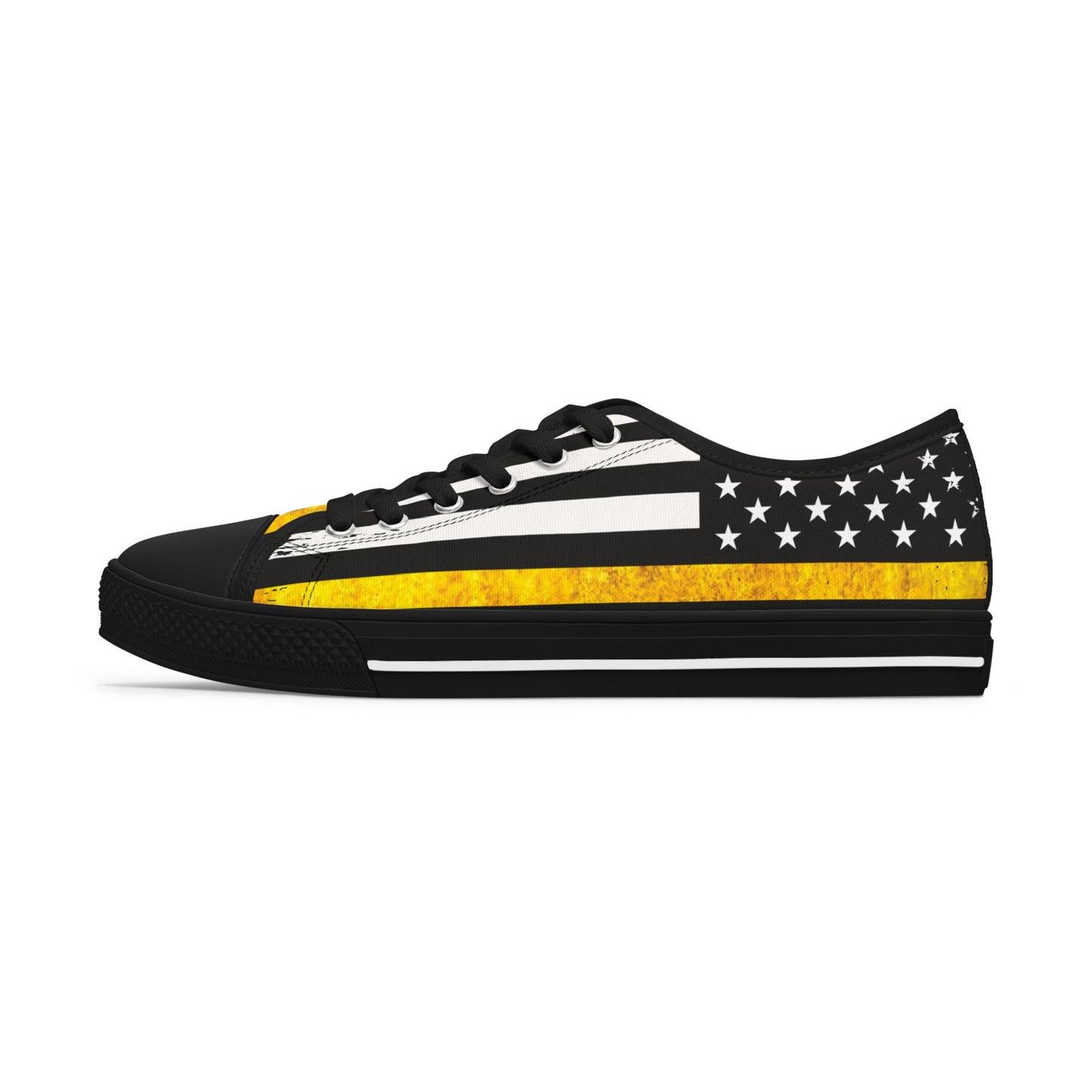 Thin Yellow Line American Flag Low Top Sneakers – 911 Dispatcher Shoes for Women, Casual Canvas Streetwear