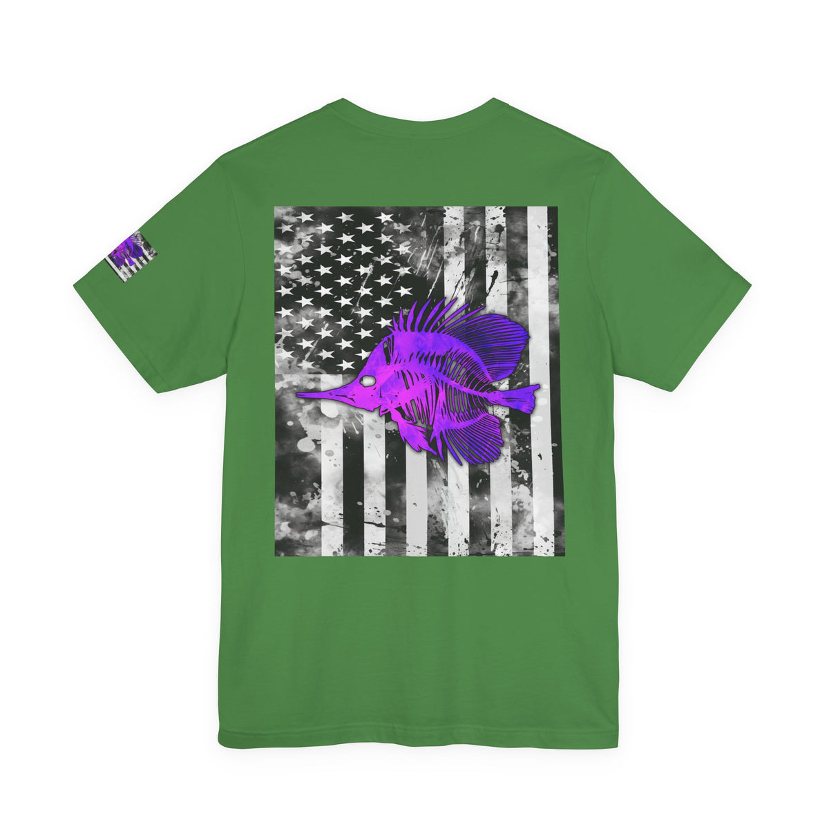 Purple Fish Angler Grunge American Flag Tee, Patriotic USA Shirt, Vintage American Flag