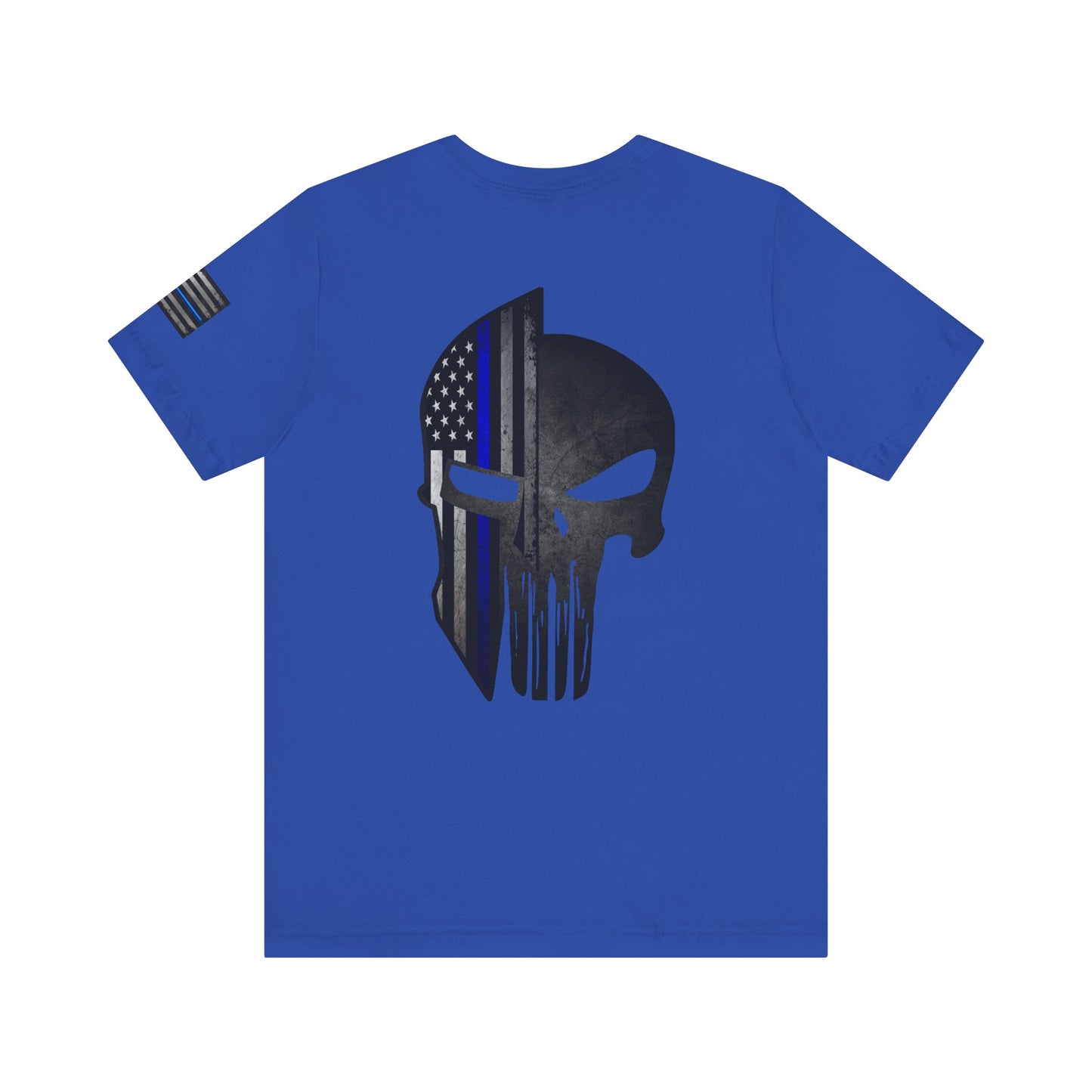 Grunge Stone Spartan Thin Blue Line American Flag T-Shirt – Honor & Valor Police Tribute Tee