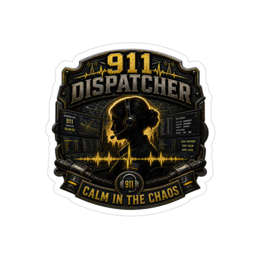 911 Dispatcher Calm In The Chaos Sticker | Emergency Dispatch Operator Decal | Thin Yellow Line Art (Outdoor Transparent)