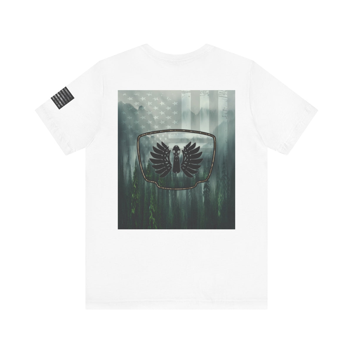 The Forest Duck Hunt Badge T-Shirt – Mossy Camo Print, Crossed Guns & Duck Skull Graphic