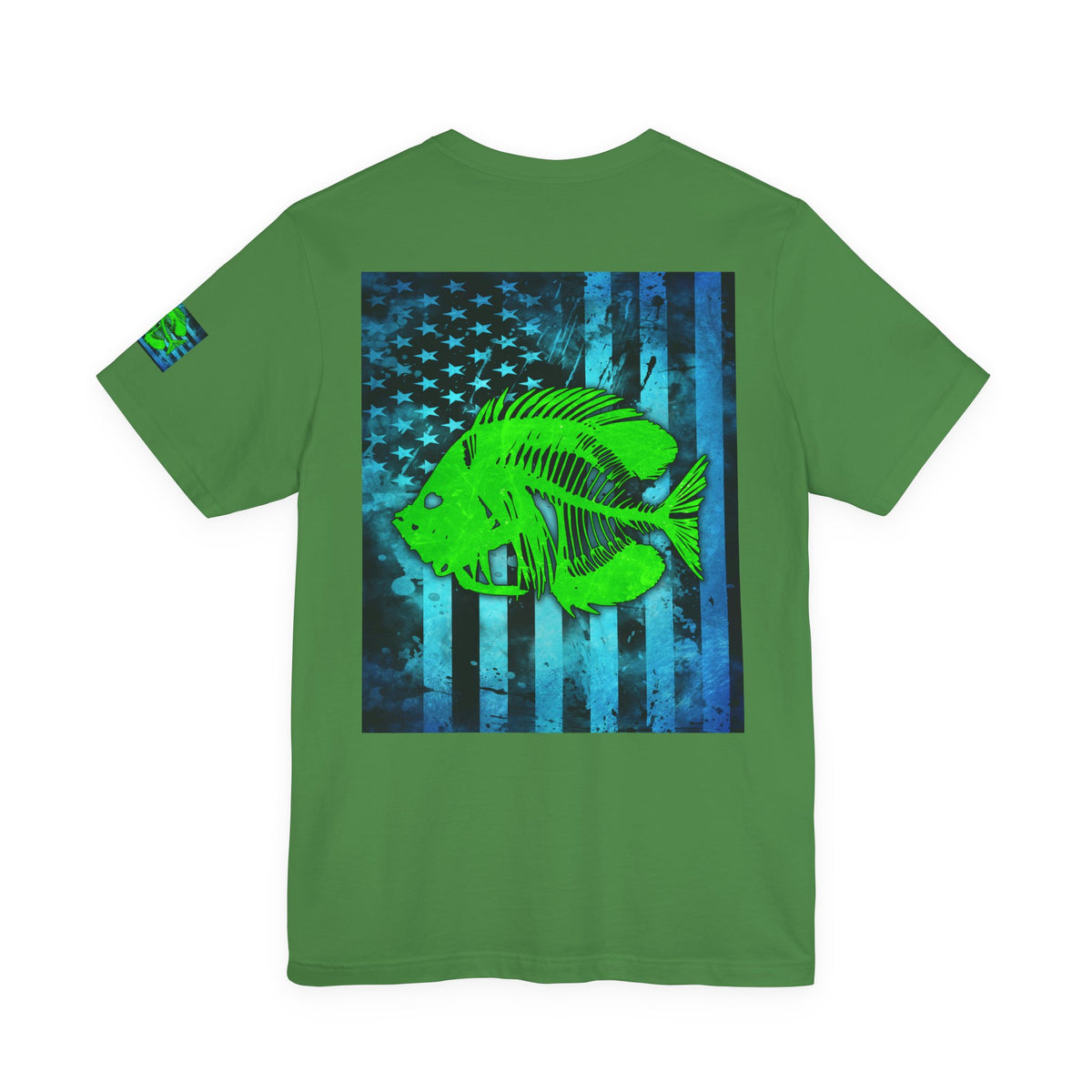 Green Pearch Angler Grunge American Flag Tee, Patriotic USA Shirt, Vintage American Flag
