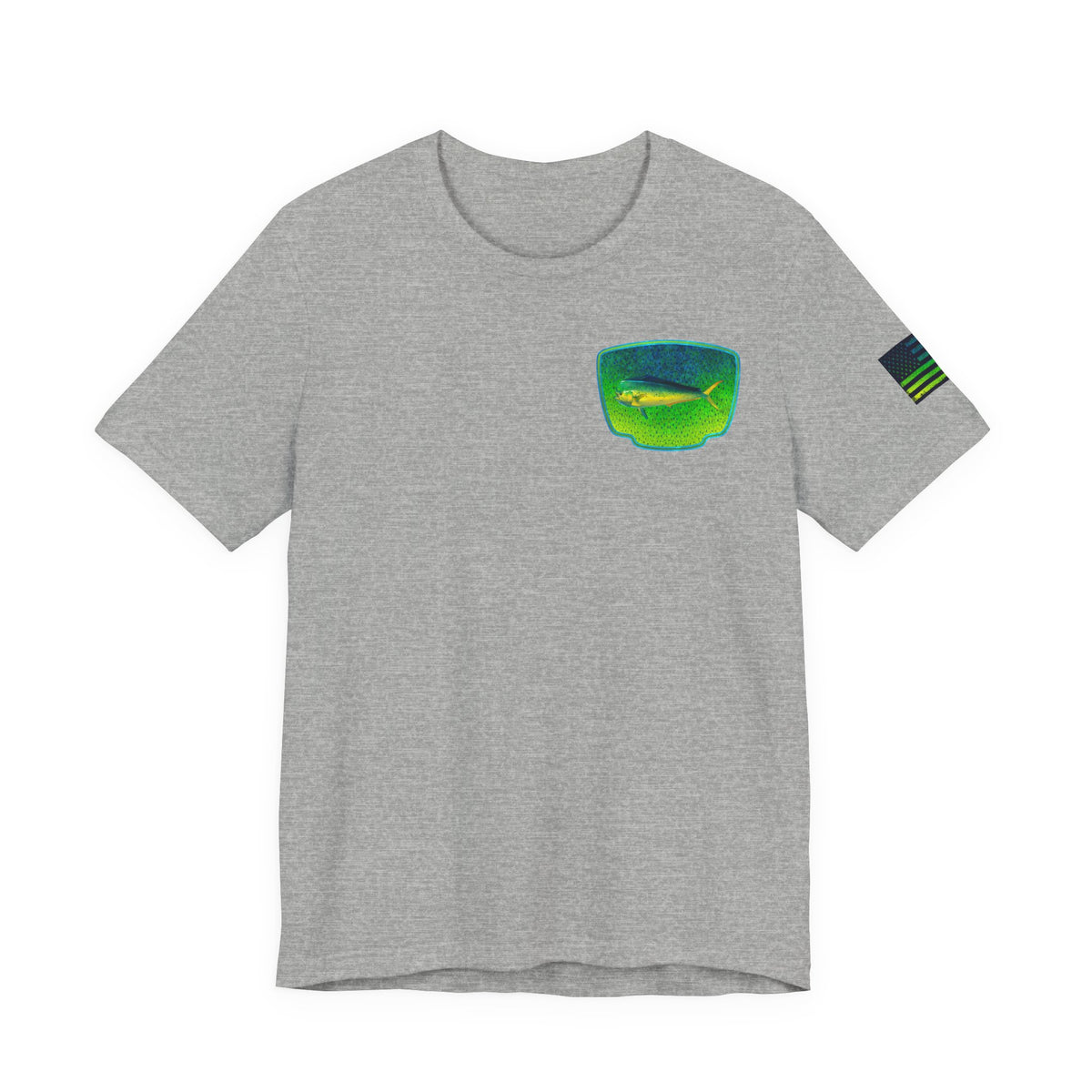 Bright Mahi Mahi Fish Skin Badge Tee – Bold Saltwater Fishing Shirt for Ocean Lovers