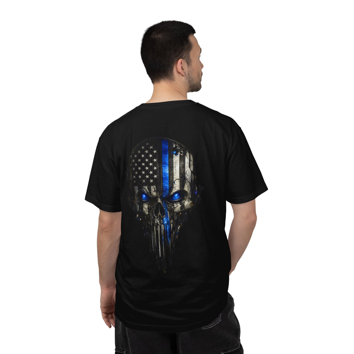 Thin Blue Line Skull T-Shirt — American Flag Police Support Tee