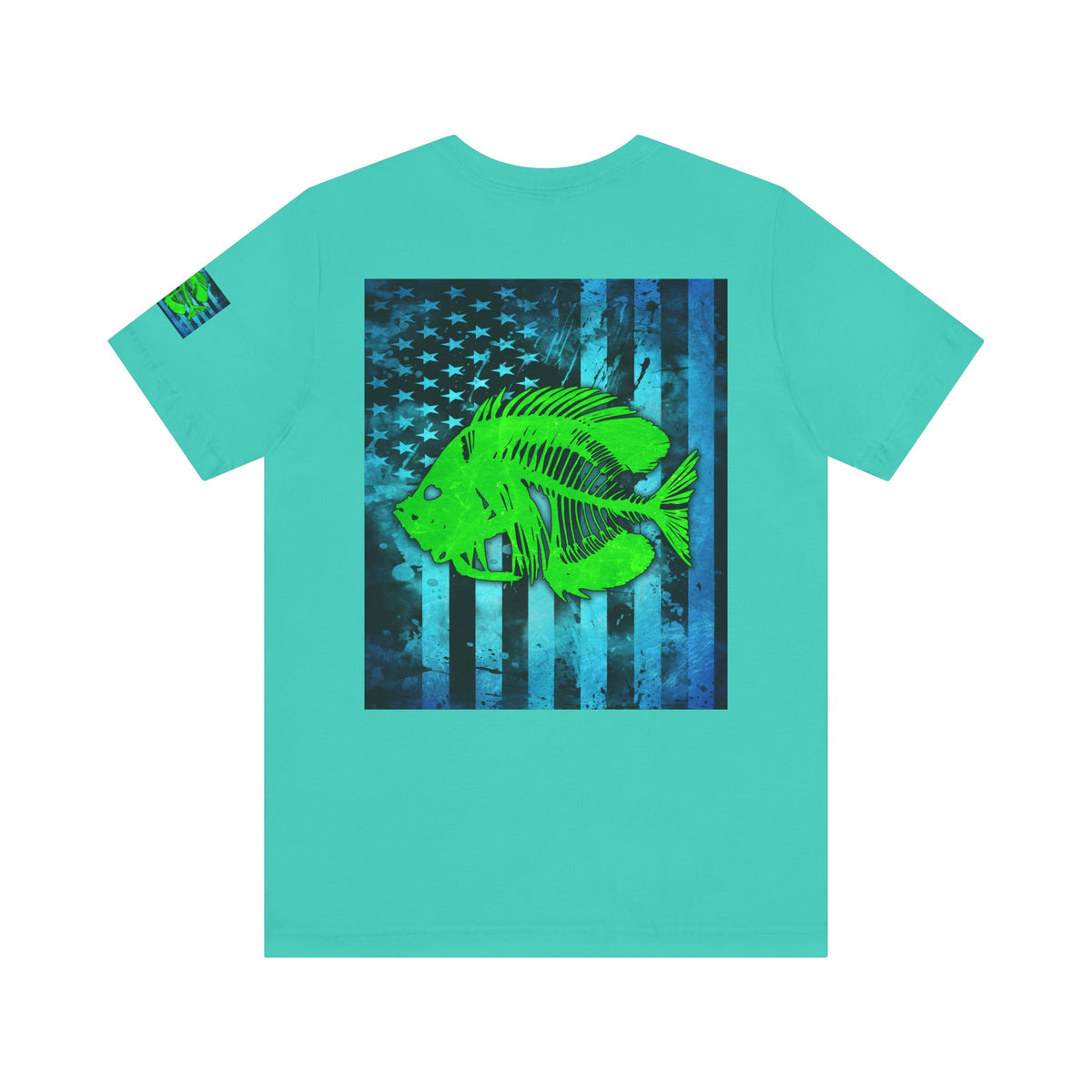 Green Pearch Angler Grunge American Flag Tee, Patriotic USA Shirt, Vintage American Flag