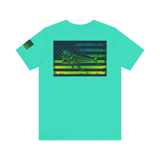 The Mahi Angler Grunge American Flag Tee, Patriotic USA Shirt, Vintage American Flag