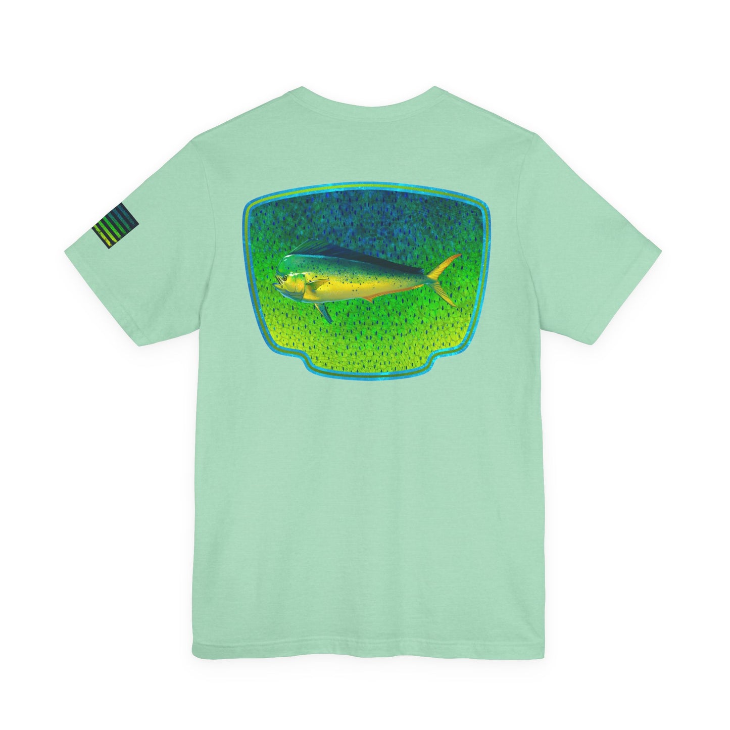 Bright Mahi Mahi Fish Skin Badge Tee – Bold Saltwater Fishing Shirt for Ocean Lovers