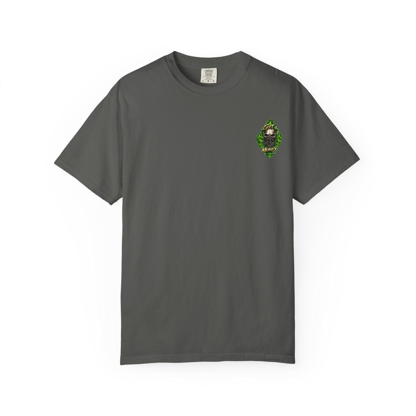 Get Money Skull Graphic Tee – Green Flame Dollar Sign Hustle Streetwear Shirt