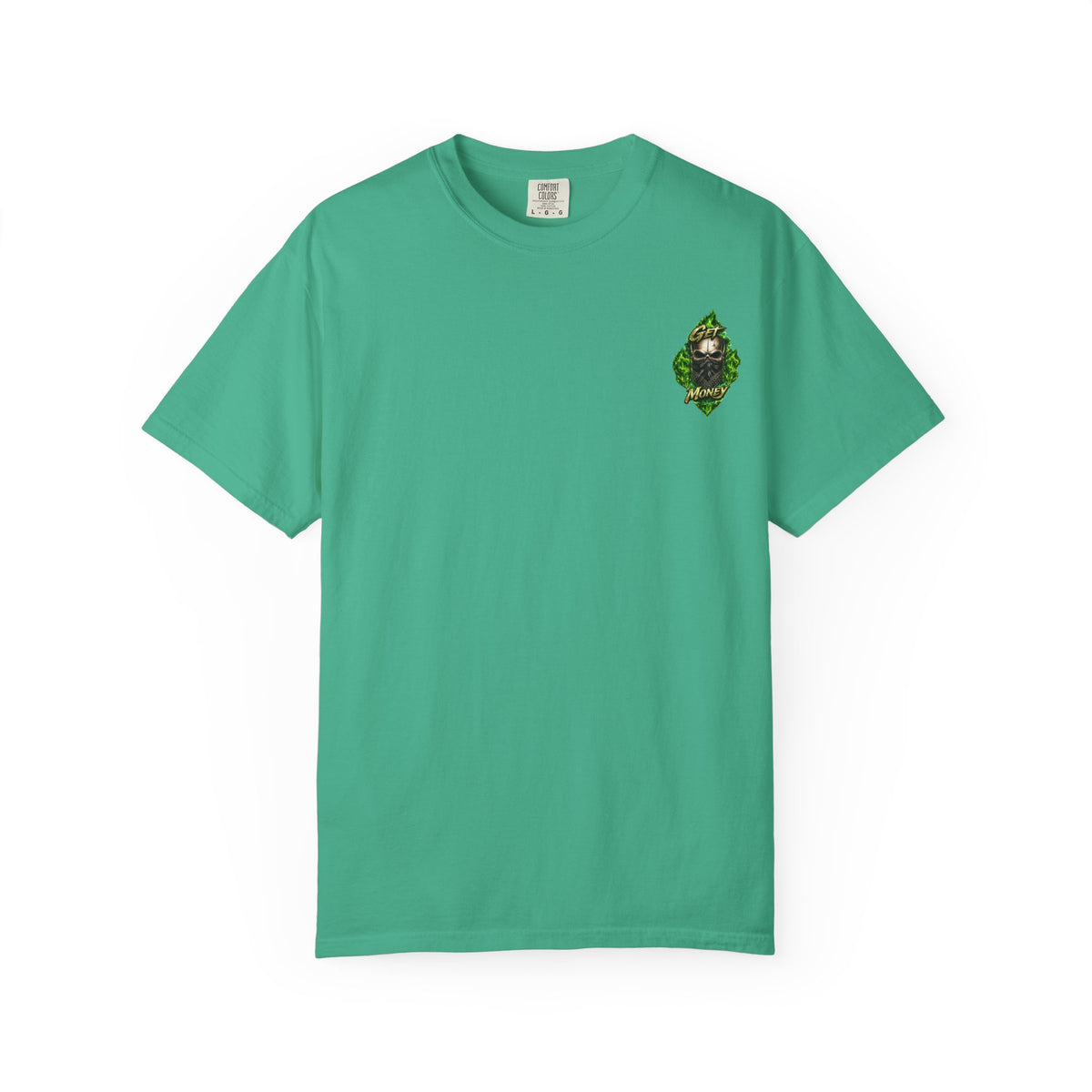 Get Money Skull Graphic Tee – Green Flame Dollar Sign Hustle Streetwear Shirt