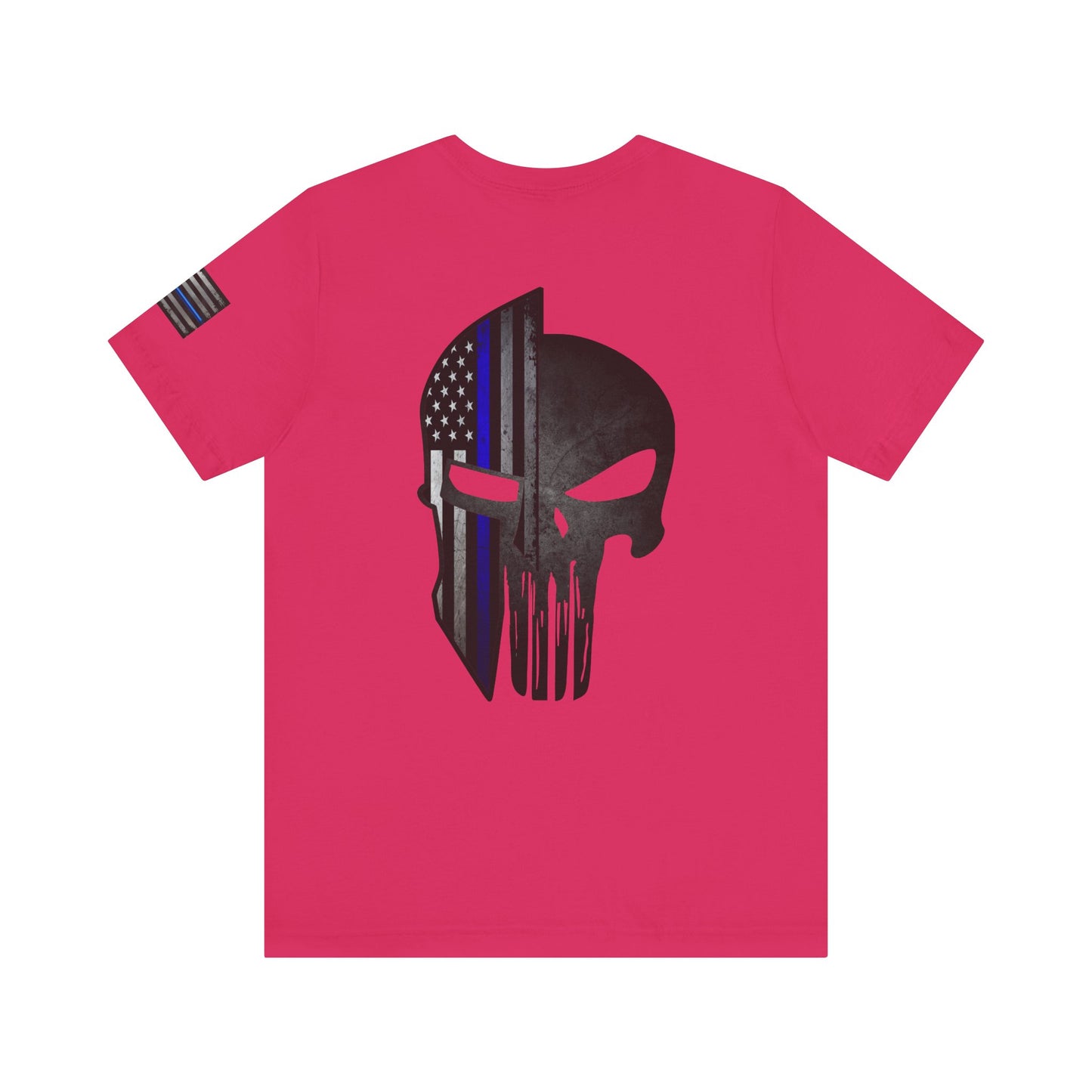 Grunge Stone Spartan Thin Blue Line American Flag T-Shirt – Honor & Valor Police Tribute Tee