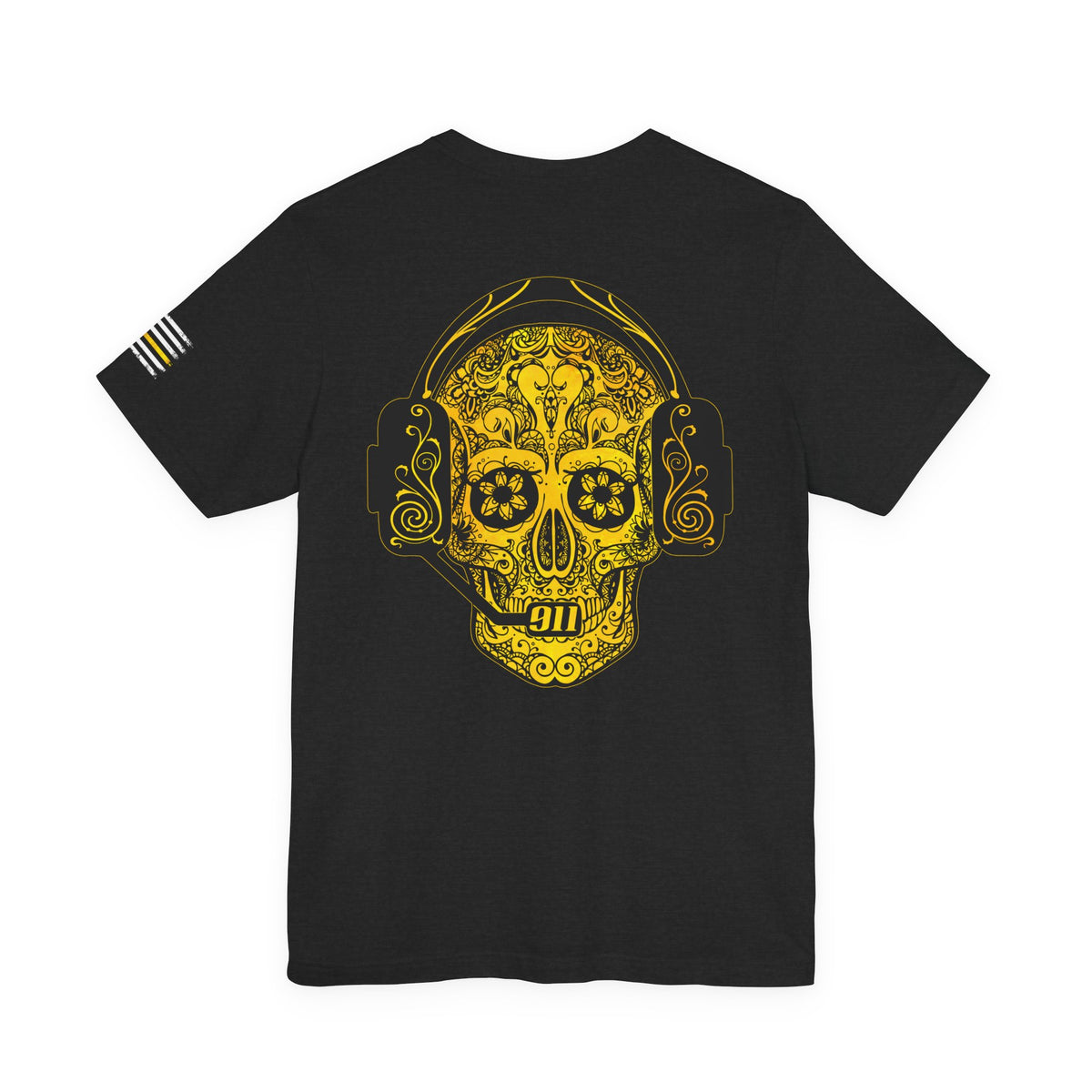 911 Dispatcher Sugar Skull Unisex Tee, Dispatcher Gift, Day of the Dead Shirt, Thin Gold Line,