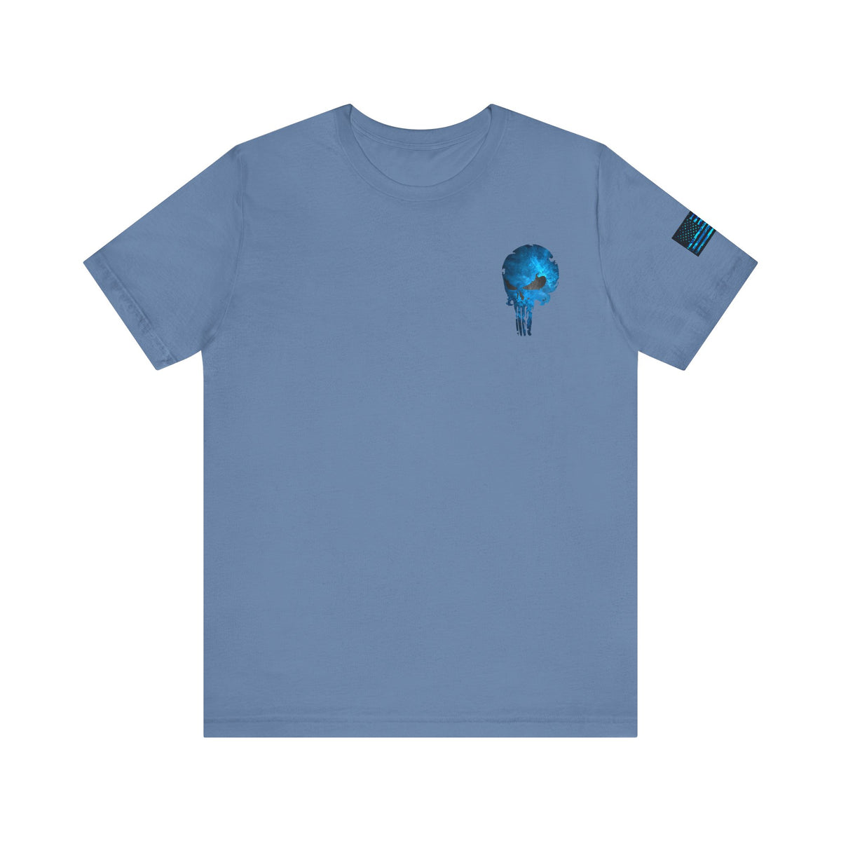 Blue Grunge Punisher Skull – Neon Grunge Vigilante Graphic for Shirts, Decals & Prints