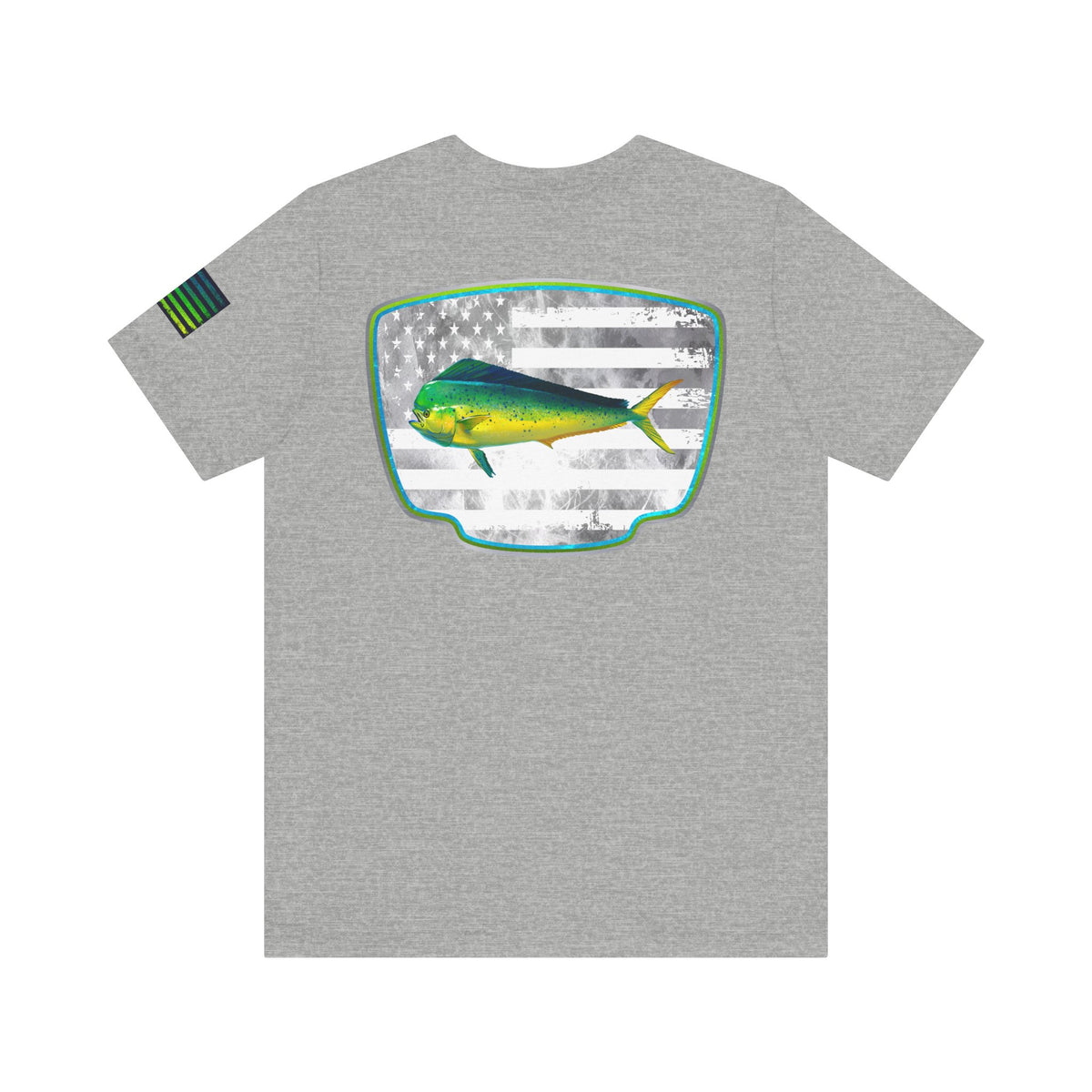 Mahi Mahi Sunglass Badge Tee – White Distressed Flag Fishing Shirt