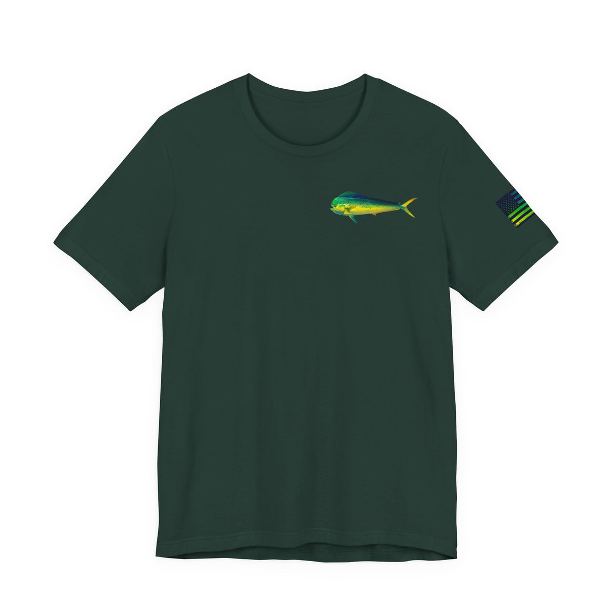Mahi Mahi American Flag Fishing T-Shirt – Bold Offshore Graphic Tee