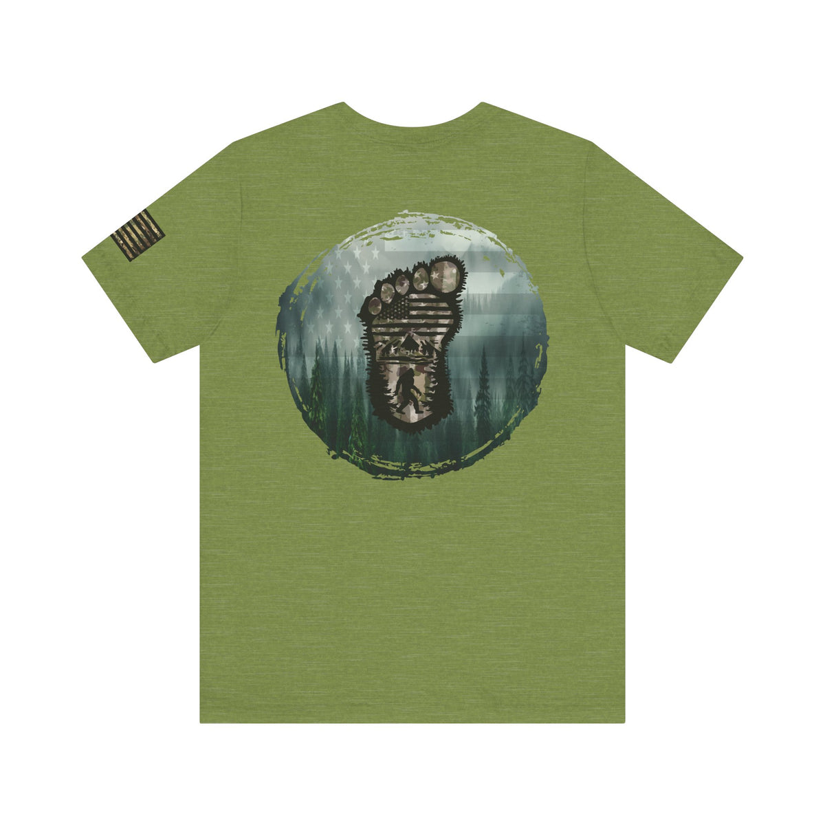 Bigfoot American Flag Camo Tee, Patriotic Sasquatch Shirt, USA Yetti Top, Men's Women's Unisex T-shirt, Cryptid Camouflage
