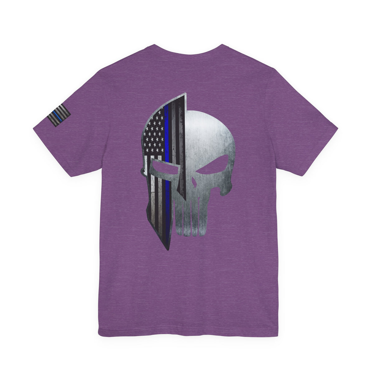 Grunge Metal Spartan Thin Blue Line American Flag T-Shirt – Honor & Valor Police Tribute Tee