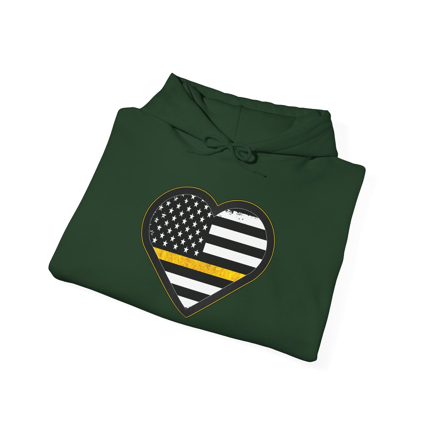 911 Dispatcher Thin Yellow Line American Flag Heart Hoodie, Dispatcher Hooded Sweatshirt, First Responder Gift, Patriotic