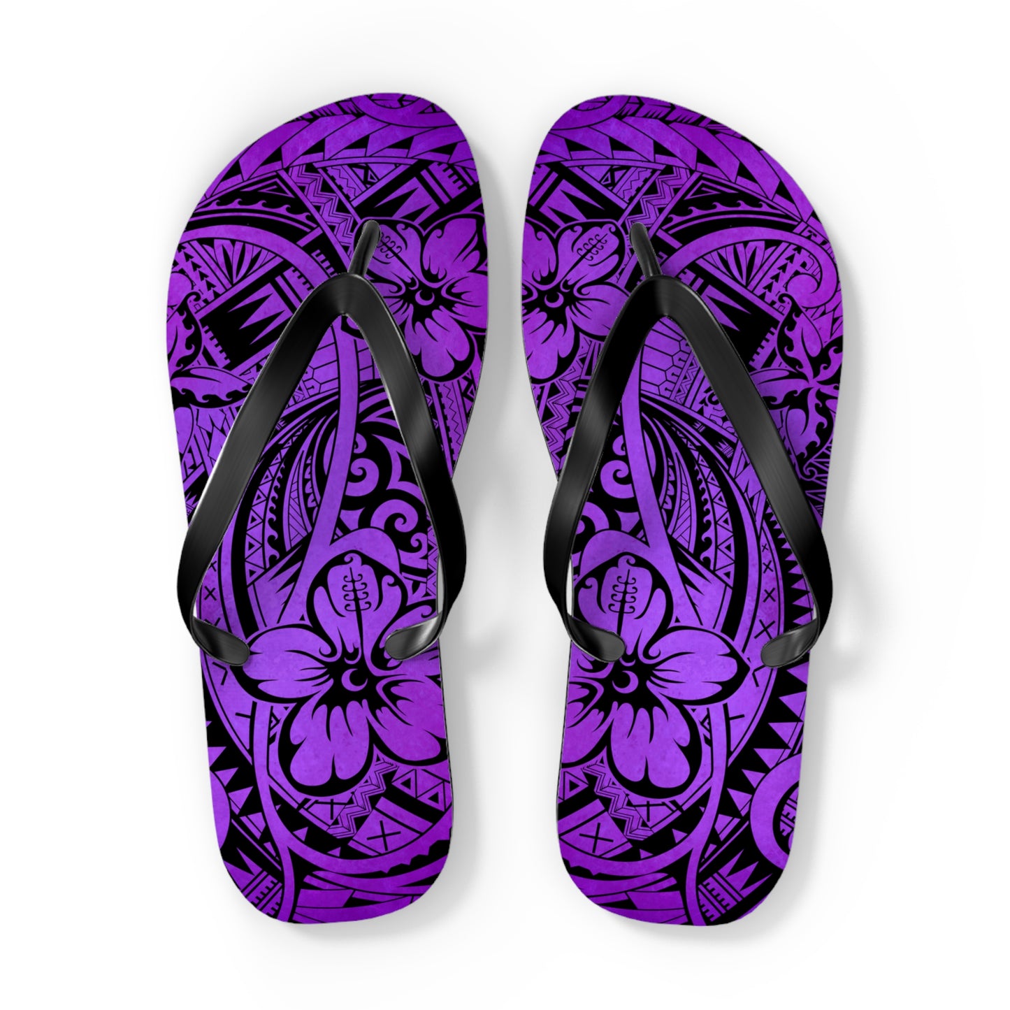 Polynesian Purple Floral Flip Flops, Summer Sandals, Beach Footwear, Vacation Essentials, Casual Footwear