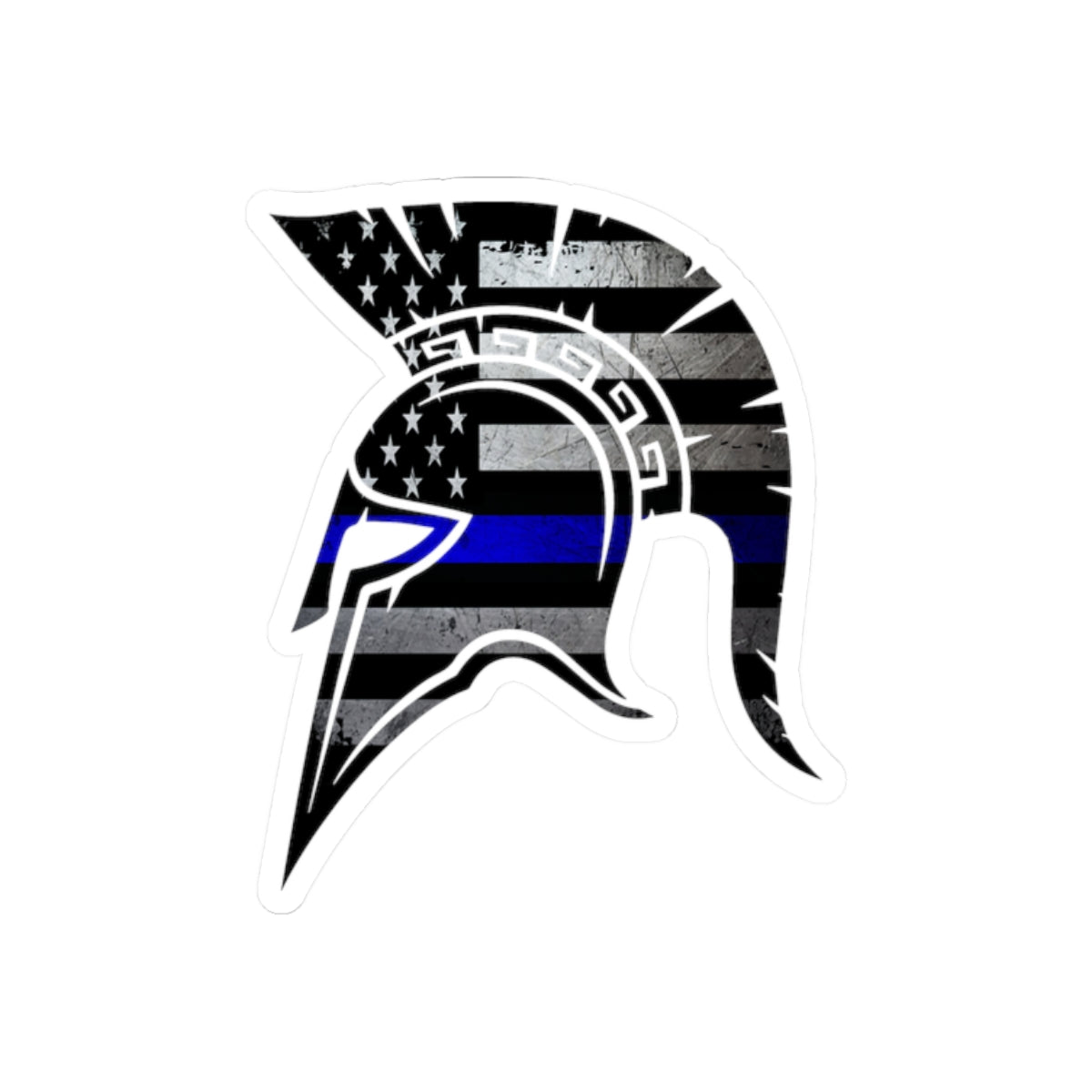Spartan Warrior Helmet Thin Blue Line Police Support Sticker ArtKiss-Cut Stickers