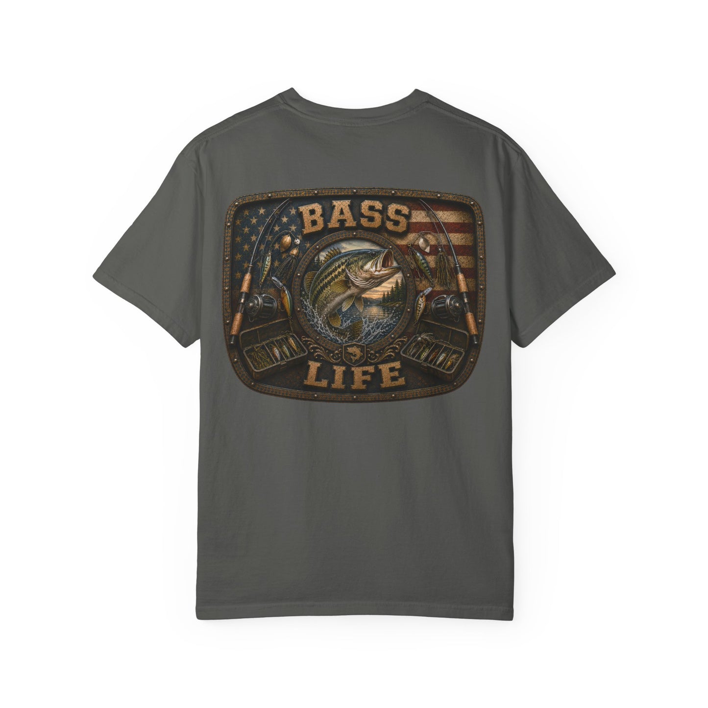 Bass Life T-Shirt — Retro American Flag Bass Fishing Tee