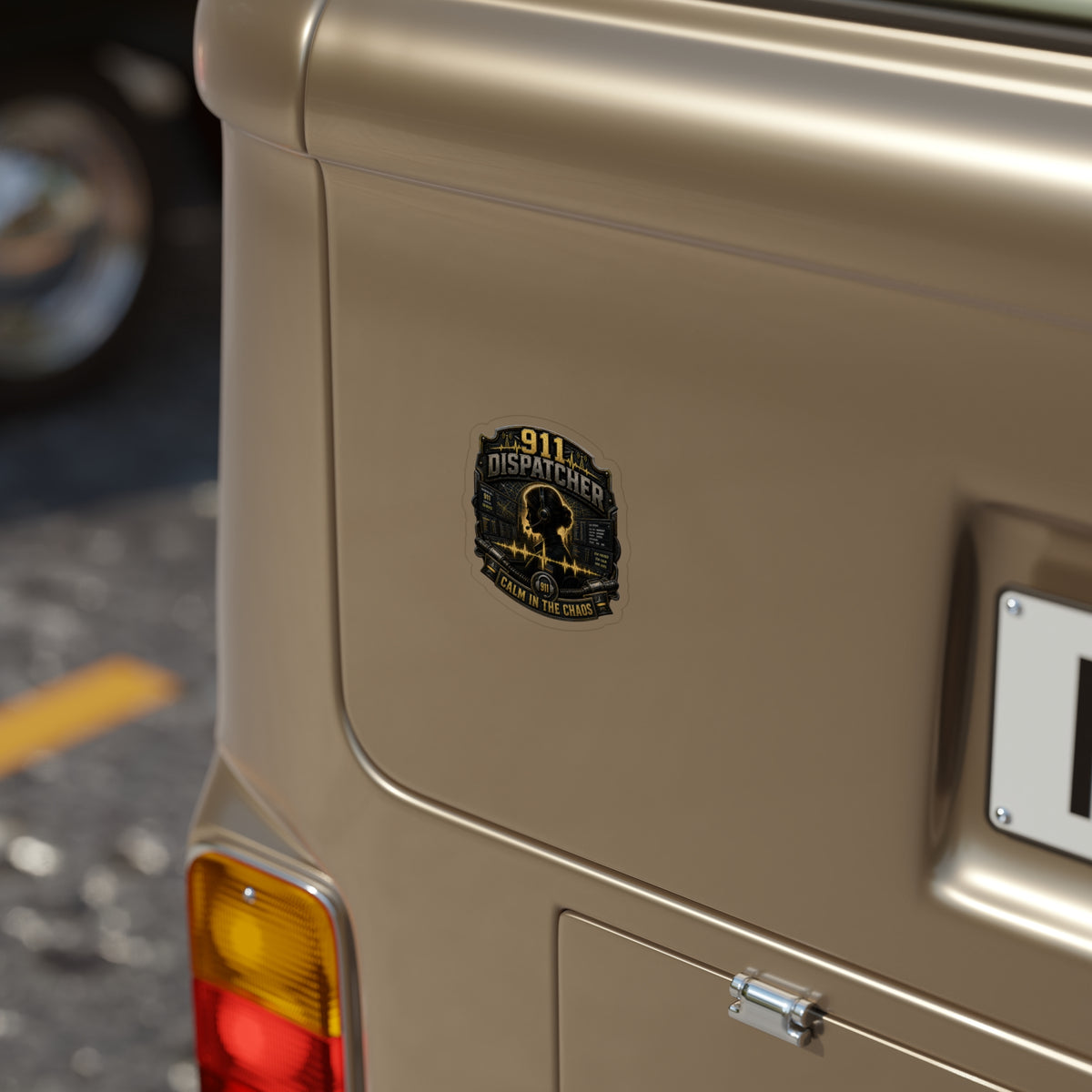 911 Dispatcher Calm In The Chaos Sticker | Emergency Dispatch Operator Decal | Thin Yellow Line Art (Outdoor Transparent)